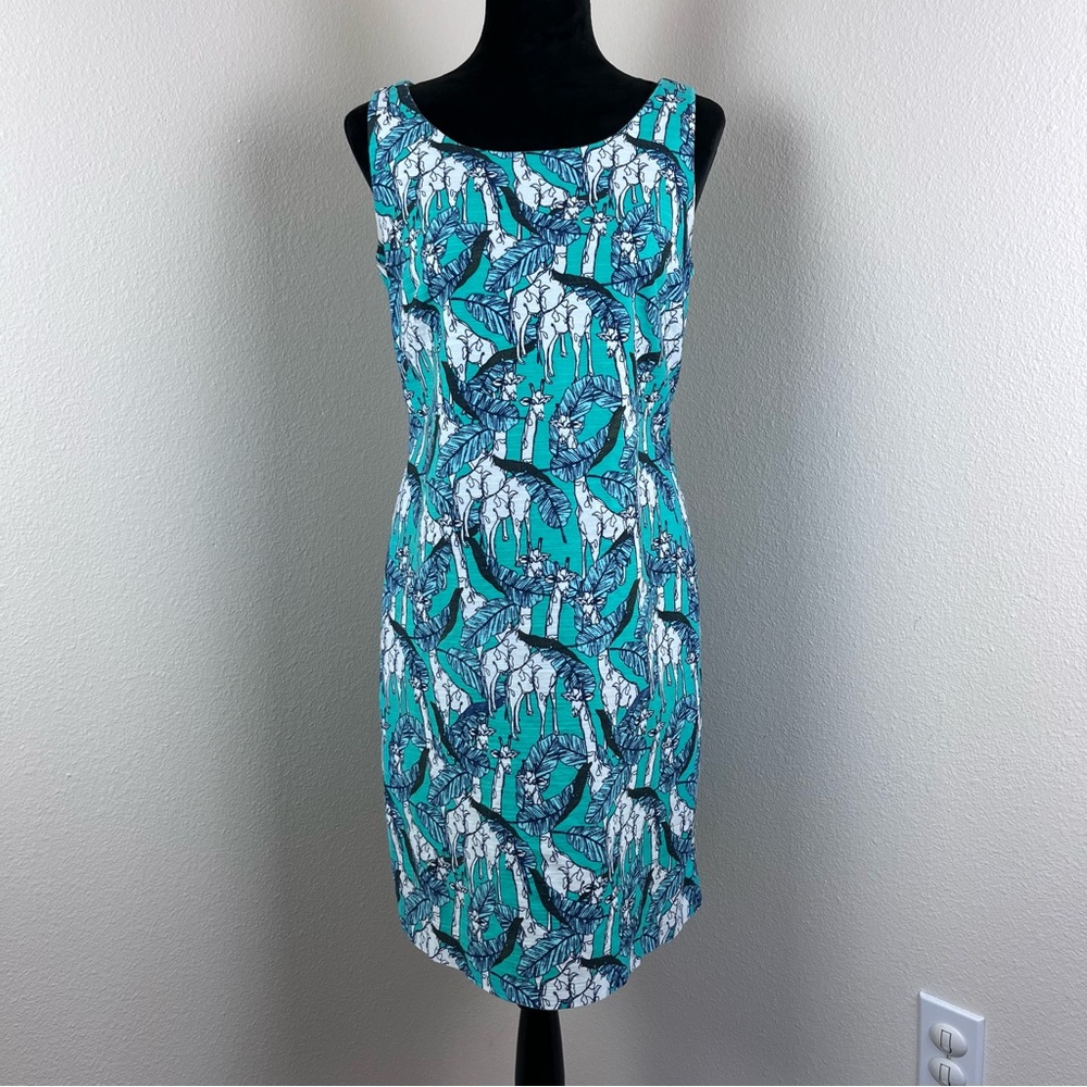 Talbots Dress Womens Four Shift Sleeveless Cotton Stretch Giraffe Novelty Safari